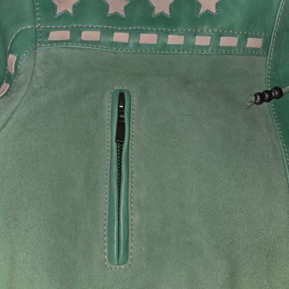 Double D Ranch Turquoise White Leather Fringe Jacket Woman's Size XL - Picture 10 of 10